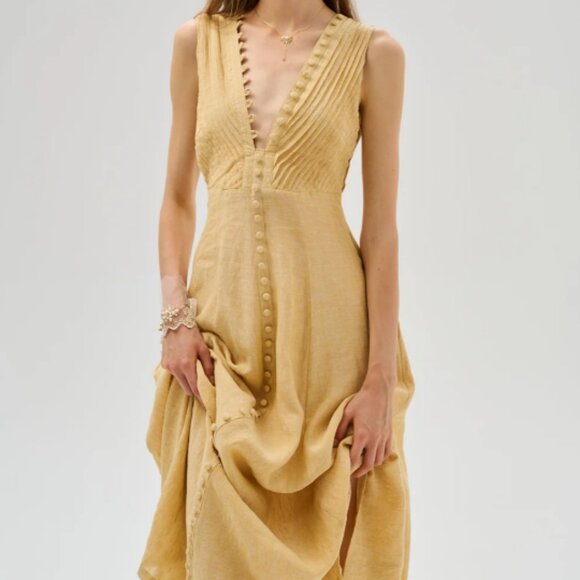Linen Naive Rebecca 18 | Pleated Maxi Linen Dress Size Small - Picture 1 of 5